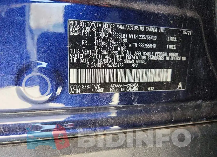 2T3A1RFV1MW205479 Photo# 12
