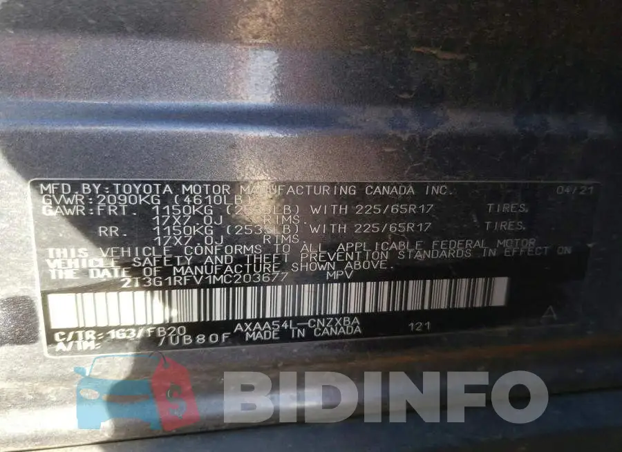 2T3G1RFV1MC203677 Photo# 12
