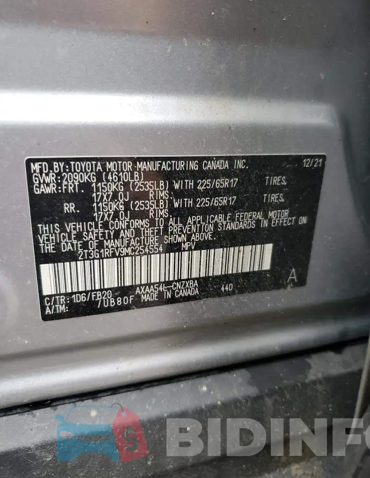 2T3G1RFV9MC254554 Photo# 13