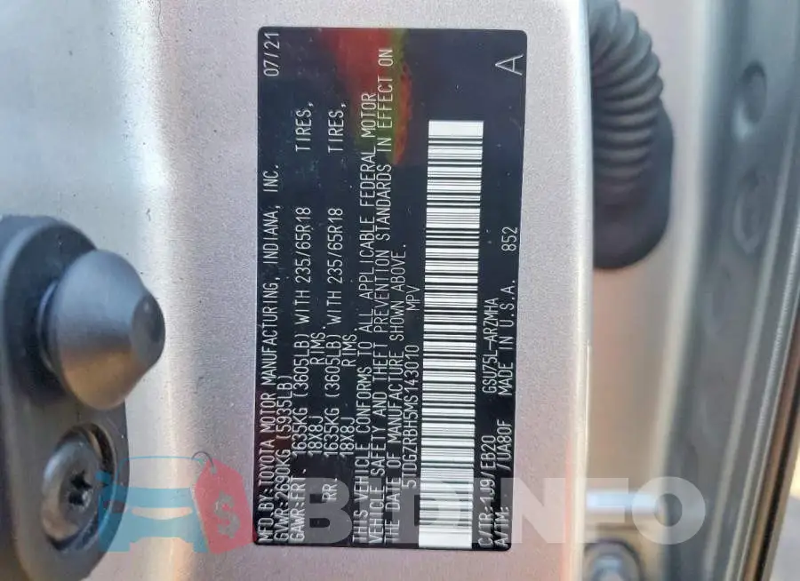 5TDGZRBH5MS143010 Photo# 13