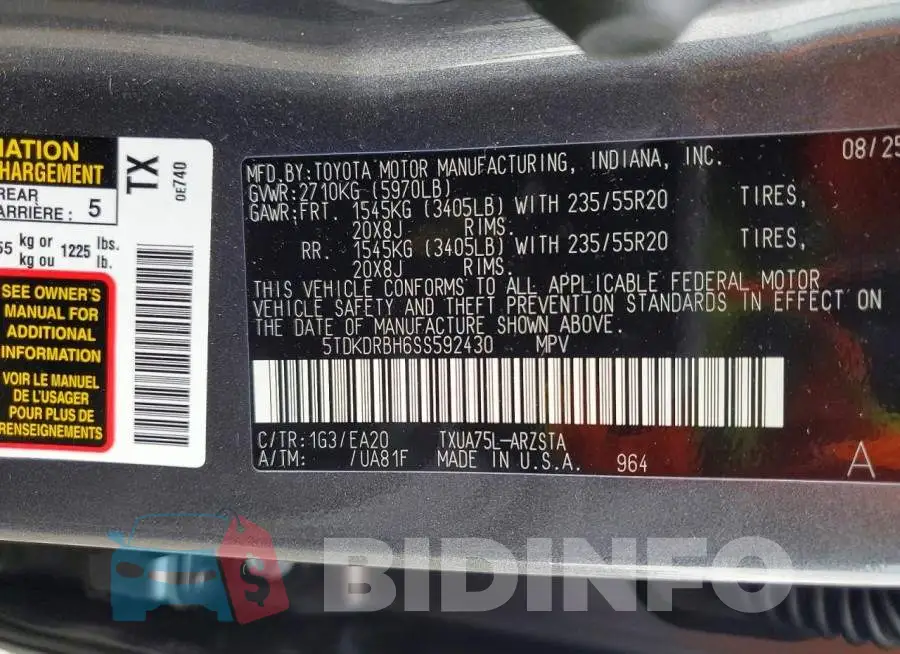5TDKDRBH6SS592430 Photo# 13