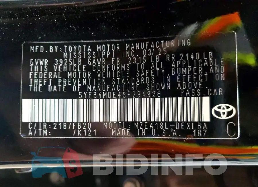 5YFB4MDE4SP294926 Photo# 13