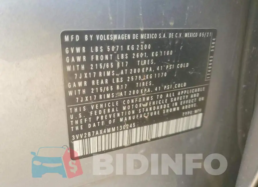 3VV2B7AX4MM130245 Photo# 13