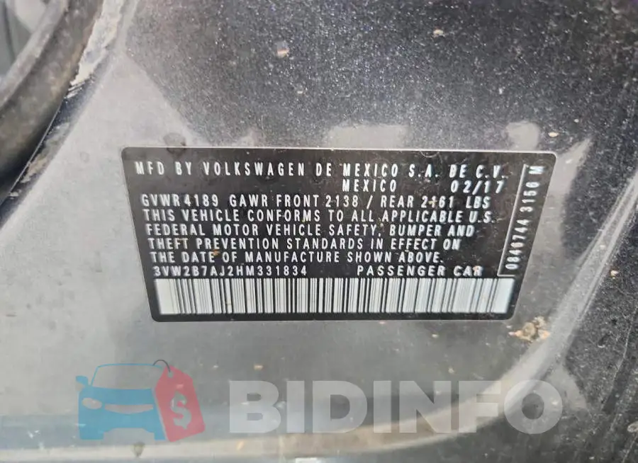 3VW2B7AJ2HM331834 Photo# 12