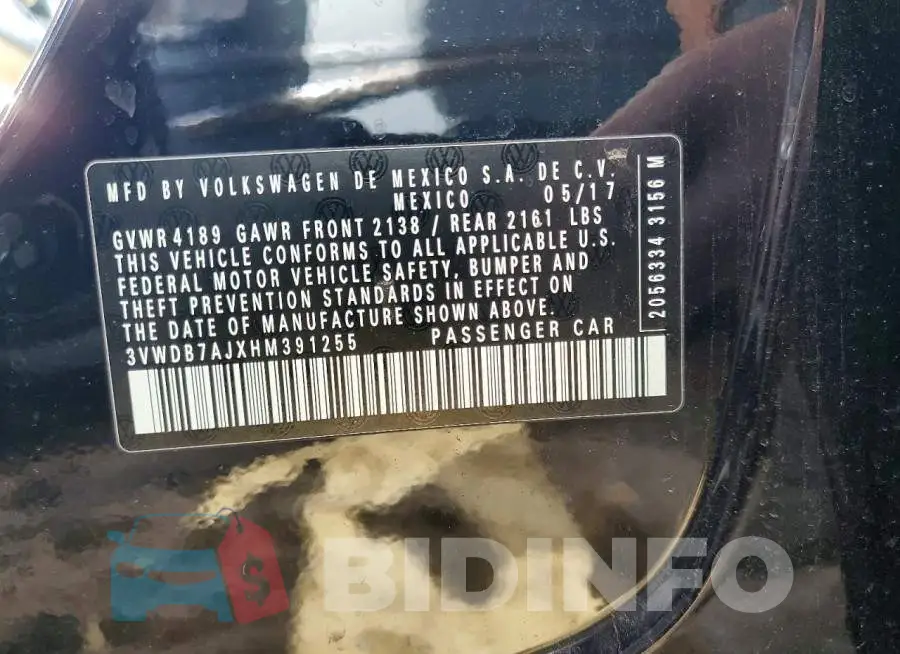 3VWDB7AJXHM391255 Photo# 12