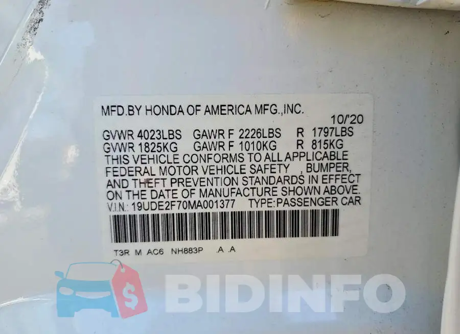 19UDE2F70MA001377 Photo# 12