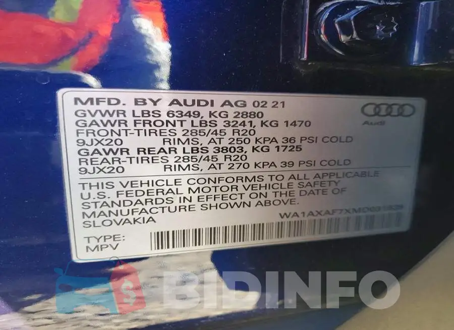 WA1AXAF7XMD031839 Photo# 13