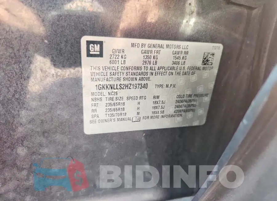1GKKNLLS2HZ197340 Photo# 12