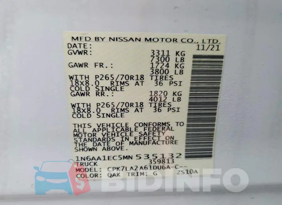 1N6AA1EC5MN535132 Photo# 12