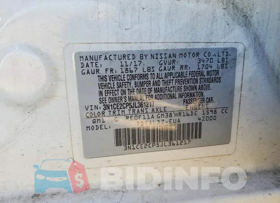 3N1CE2CP5JL361217 Photo# 12