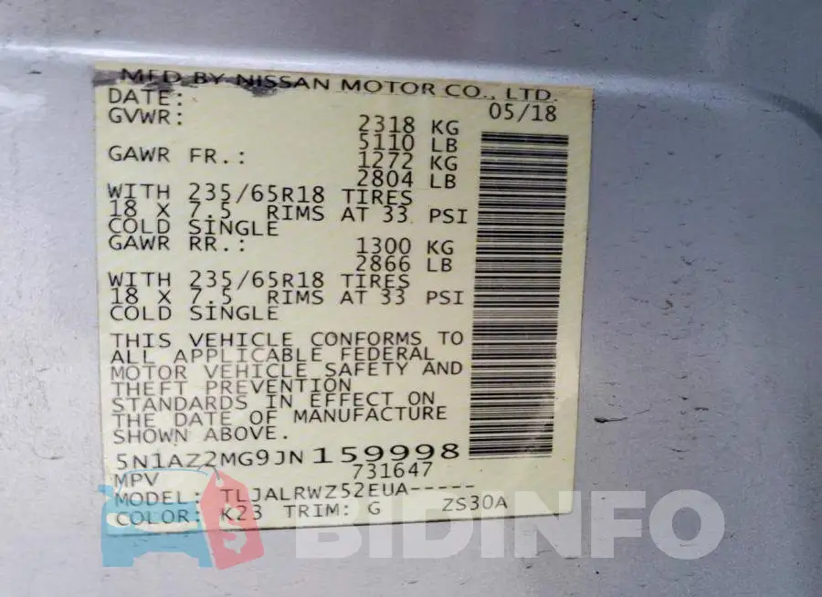 5N1AZ2MG9JN159998 Photo# 14