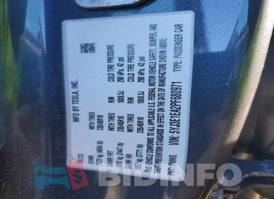 5YJ3E1EA2PF680971 Photo# 12