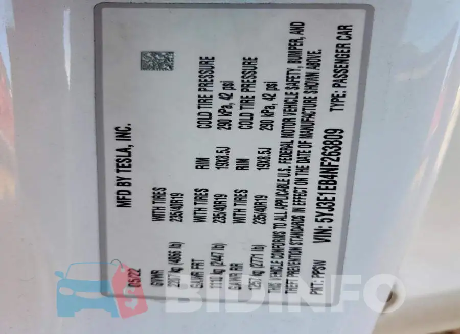 5YJ3E1EB4NF263809 Photo# 12
