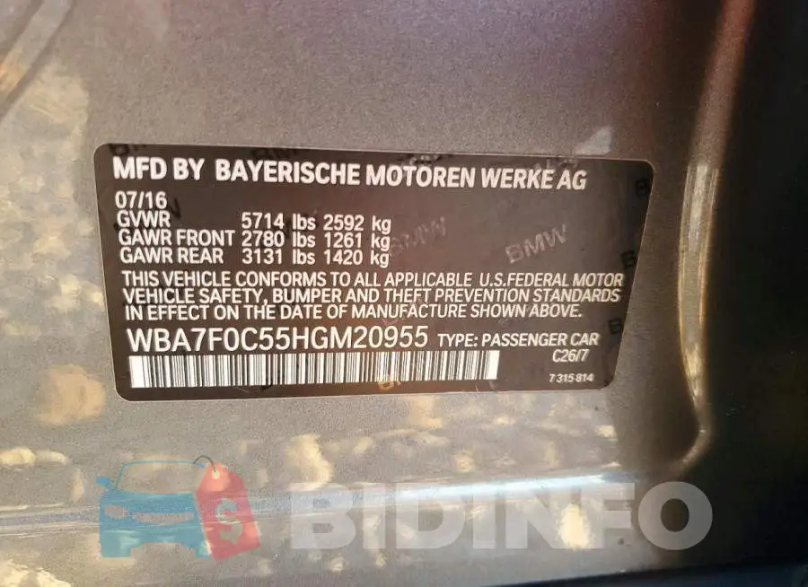 WBA7F0C55HGM20955 Photo# 12