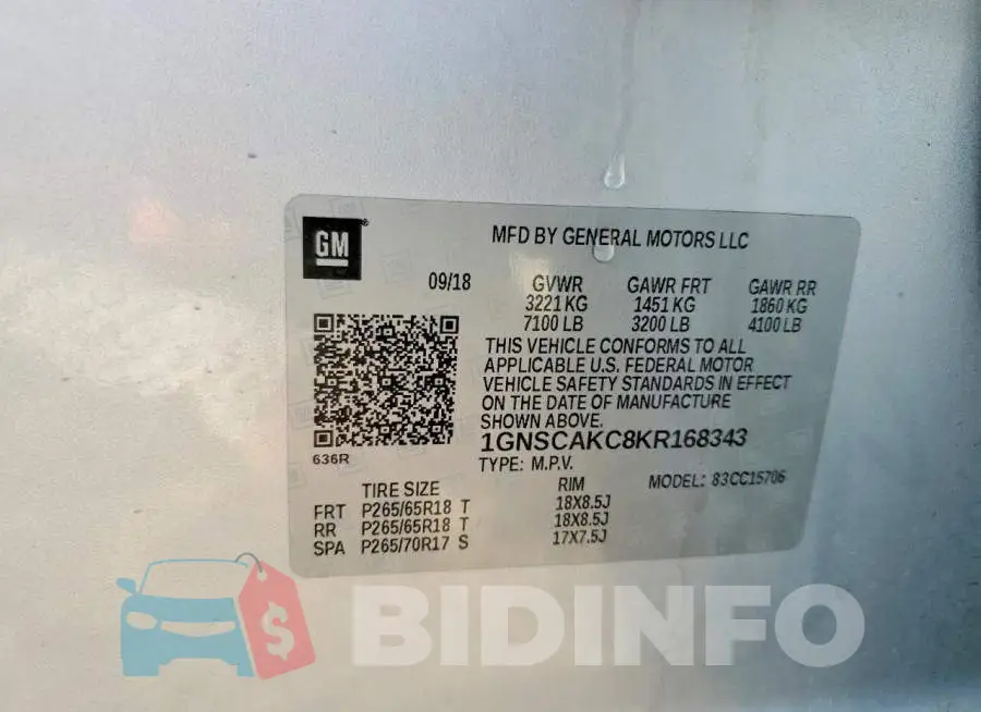 1GNSCAKC8KR168343 Photo# 14