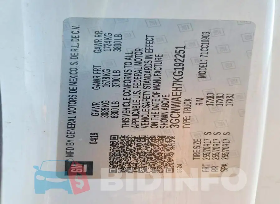 3GCNWAEH7KG192251 Photo# 13