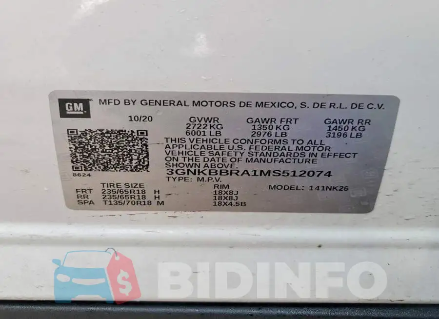 3GNKBBRA1MS512074 Photo# 13