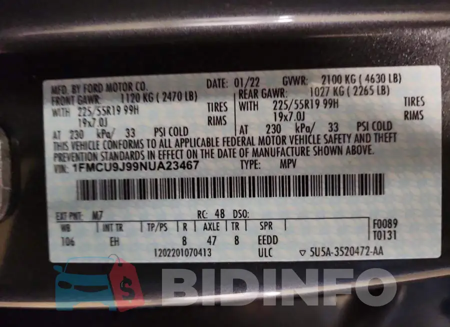 1FMCU9J99NUA23467 Photo# 14