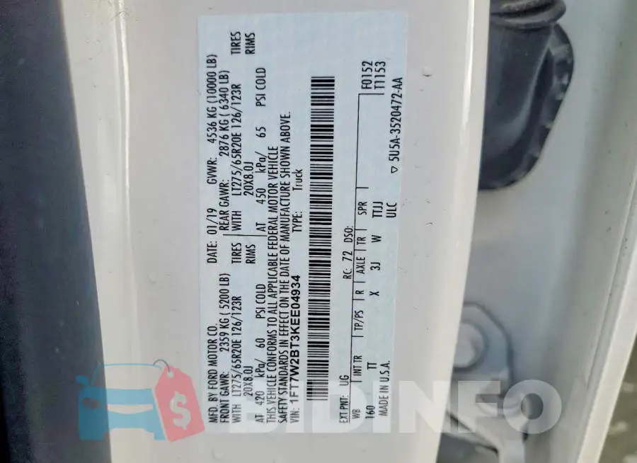 1FT7W2BT3KEE04934 Photo# 12