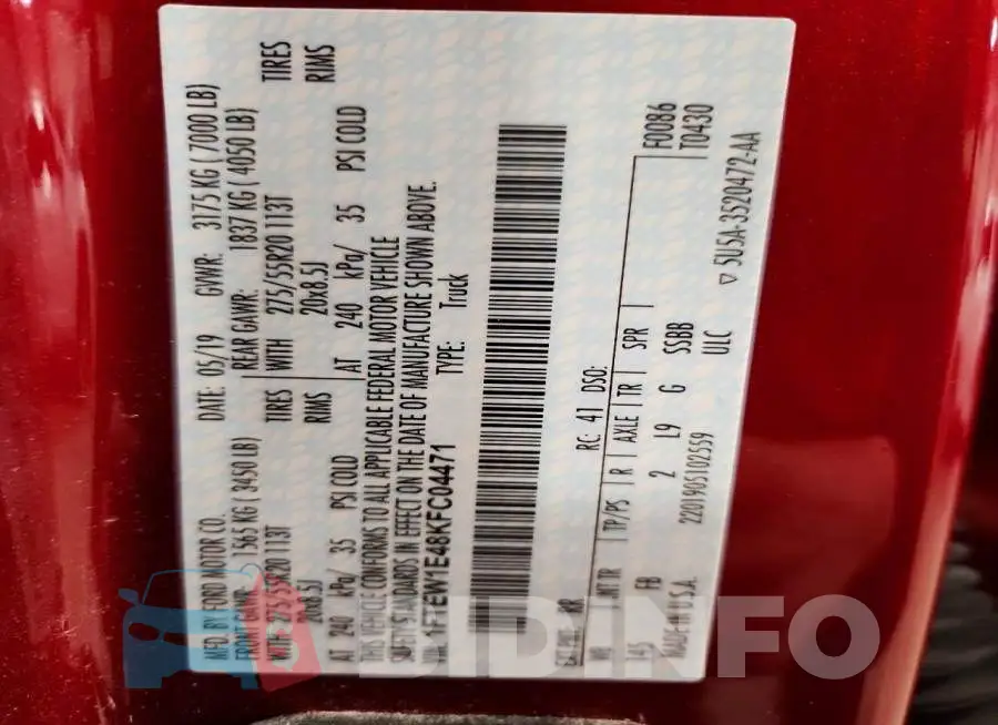1FTEW1E48KFC04471 Photo# 13
