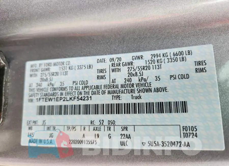 1FTEW1EP2LKF54231 Photo# 13