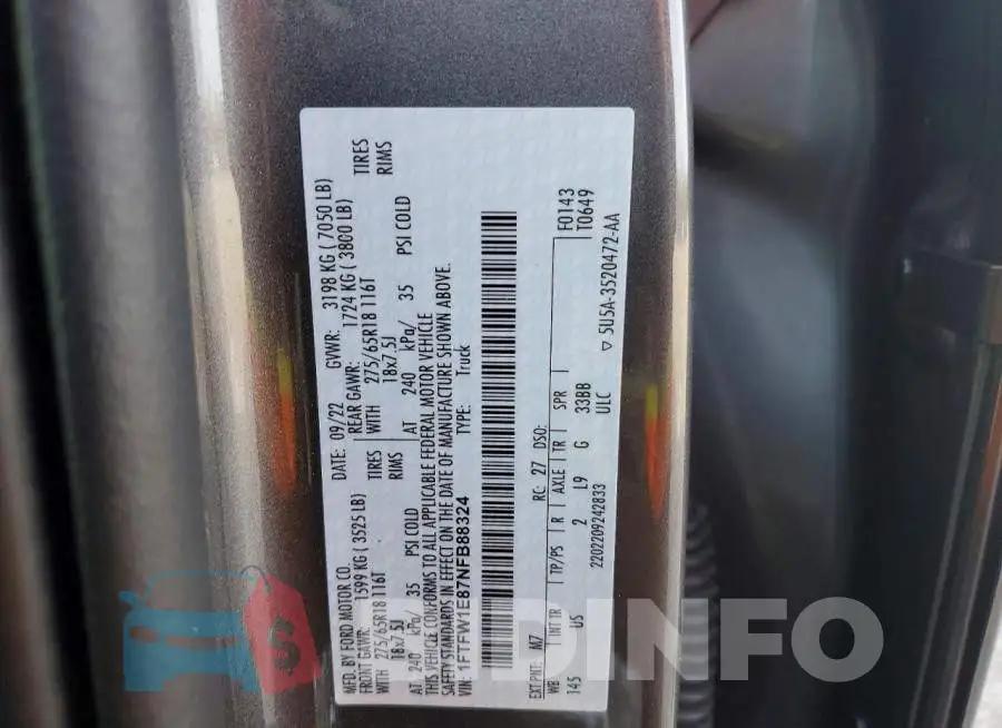 1FTFW1E87NFB88324 Photo# 12