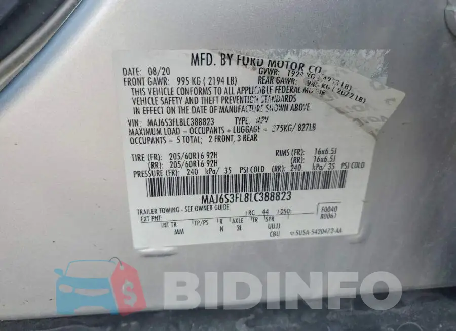 MAJ6S3FL8LC388823 Photo# 13
