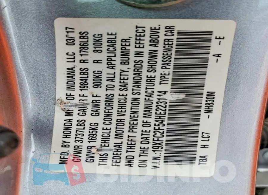 19XFC2F54HE223144 Photo# 13