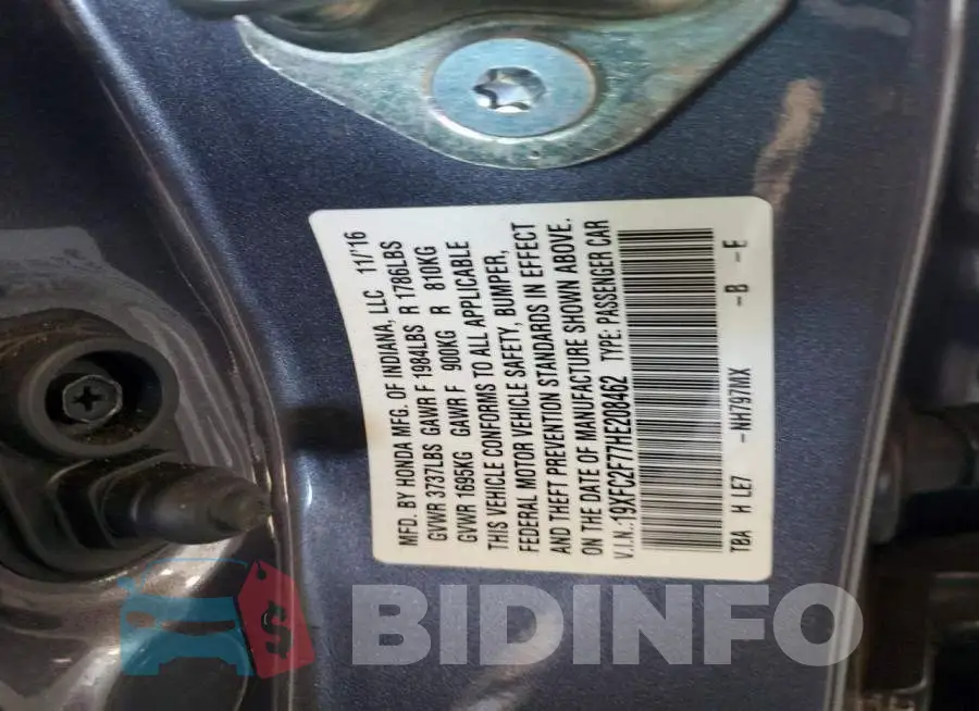 19XFC2F77HE208462 Photo# 12