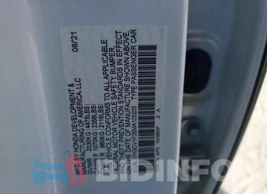 1HGCV1F35MA105205 Photo# 12