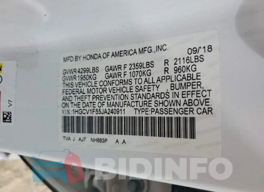 1HGCV1F55JA240911 Photo# 13
