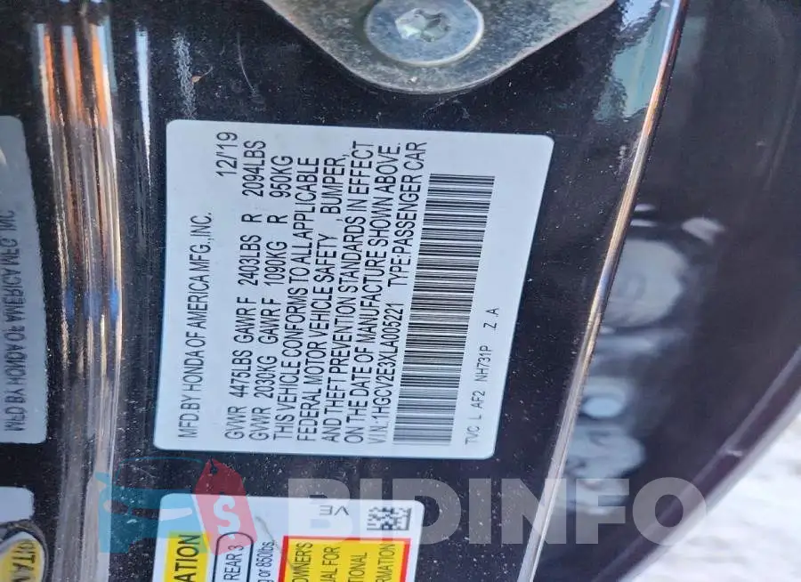 1HGCV2E3XLA005221 Photo# 11