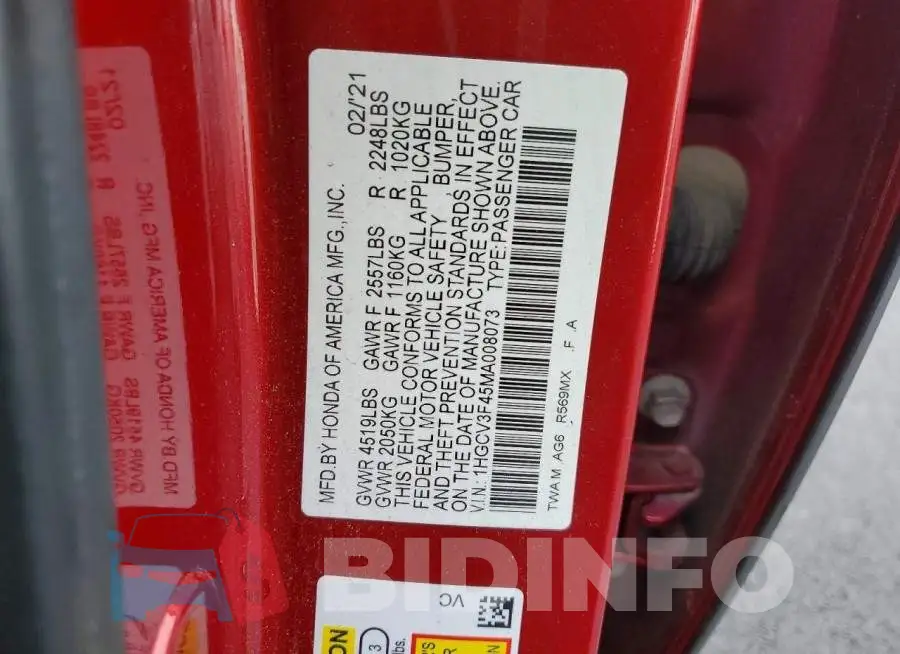 1HGCV3F45MA008073 Photo# 12