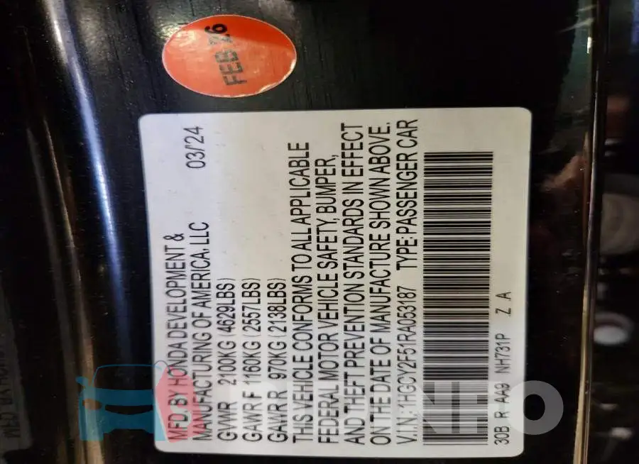 1HGCY2F51RA053187 Photo# 12