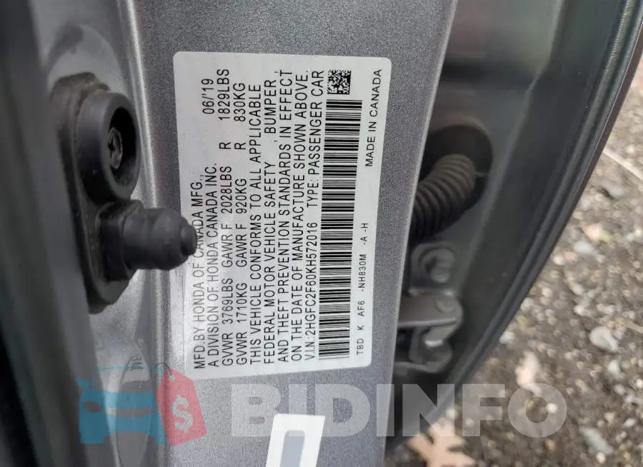 2HGFC2F60KH572016 Photo# 12