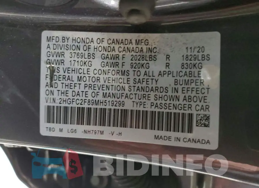 2HGFC2F89MH519299 Photo# 12