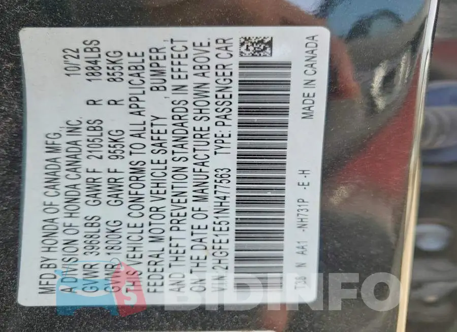 2HGFE1E51NH477563 Photo# 12