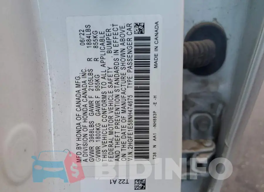 2HGFE1E58NH474675 Photo# 12