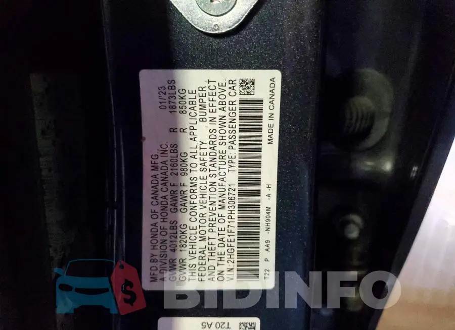 2HGFE1F71PH306721 Photo# 12