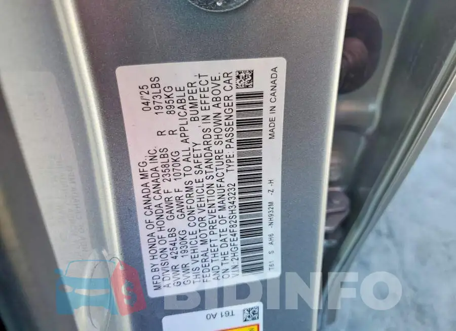 2HGFE4F82SH343232 Photo# 12