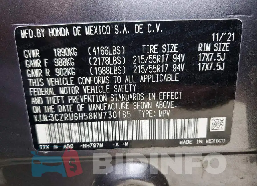 3CZRU6H58NM730185 Photo# 13