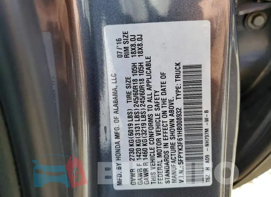 5FPYK3F61HB008932 Photo# 12