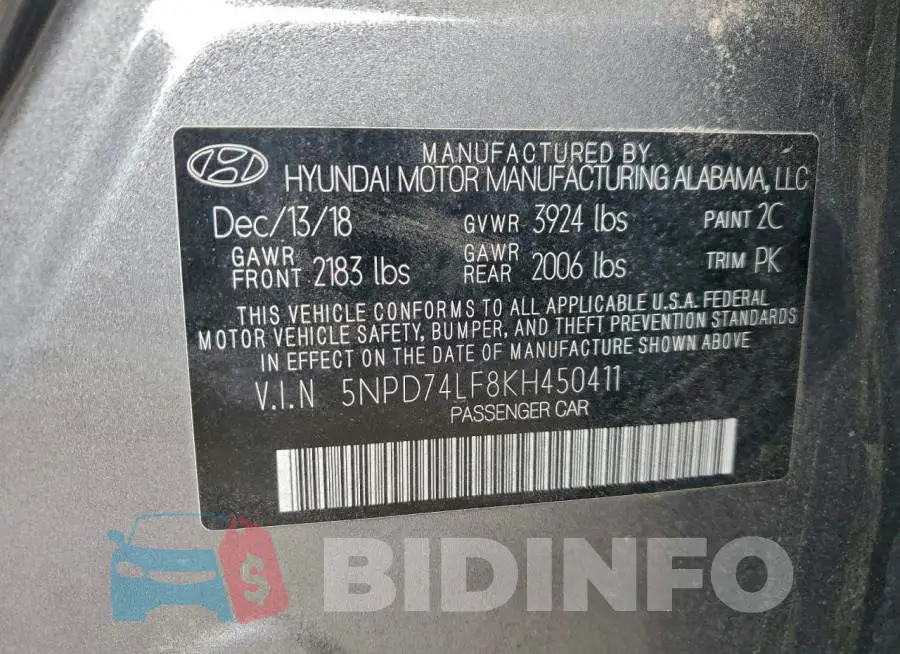 5NPD74LF8KH450411 Photo# 13