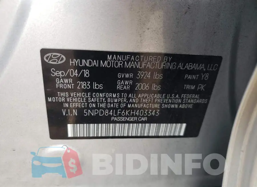 5NPD84LF6KH403343 Photo# 13