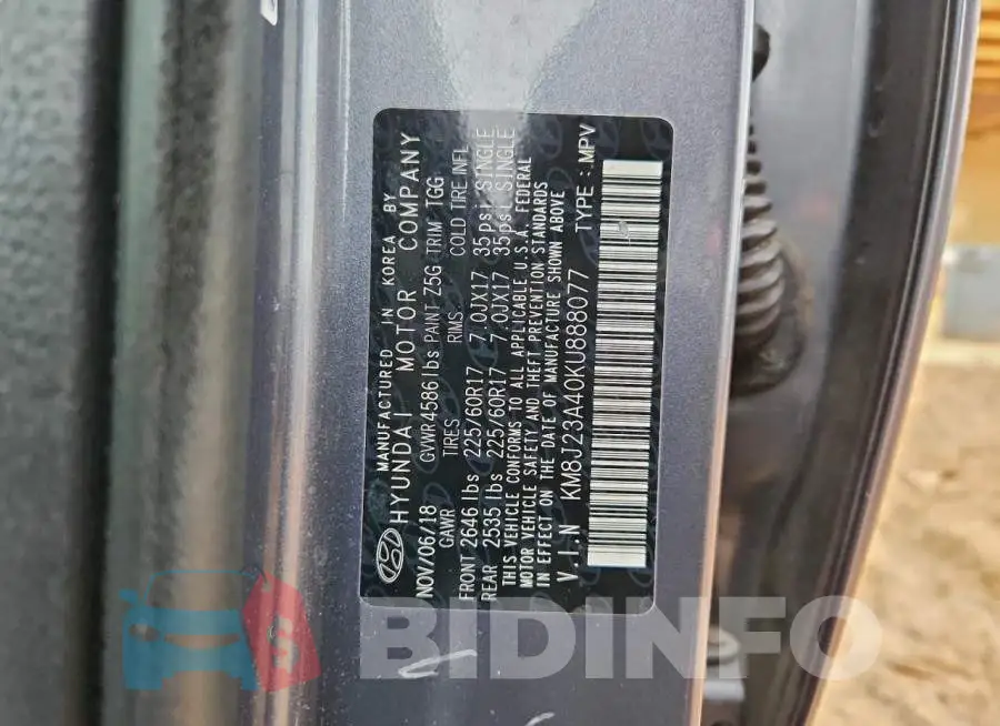 KM8J23A40KU888077 Photo# 13