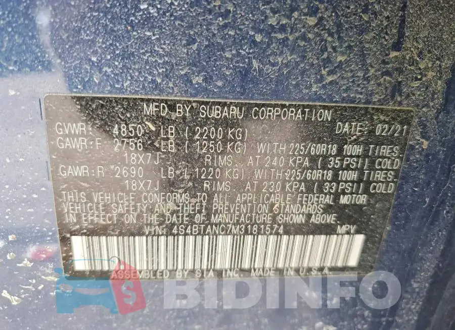 4S4BTANC7M3181574 Photo# 13