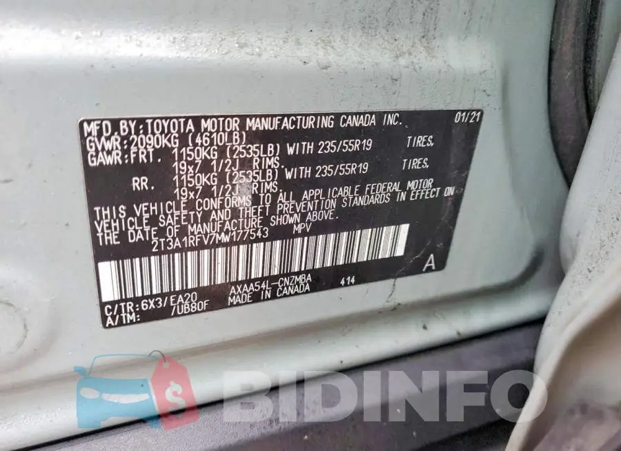 2T3A1RFV7MW177543 Photo# 13