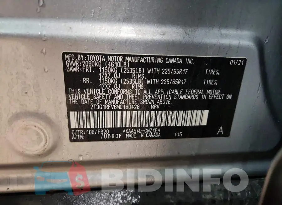 2T3G1RFV6MC180428 Photo# 13