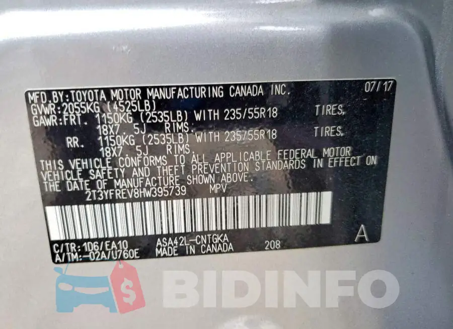 2T3YFREV8HW395739 Photo# 14