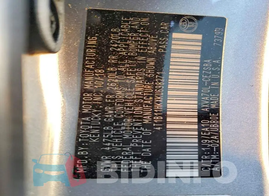4T1B11HKXKU698271 Photo# 12